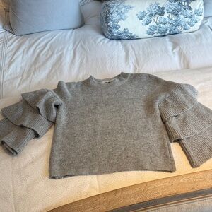 Endless Rose Heather Gray Ruffle Bell Sleeve Sweater